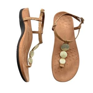 Vionic Lizbeth Thong Sandals w/ Cork Strap & Gold Medallion Embellishments